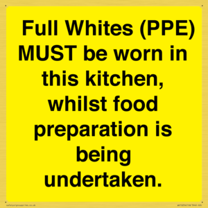  Full Whites (PPE) MUST be worn in this kitchen, whilst food preparation is being undertaken.